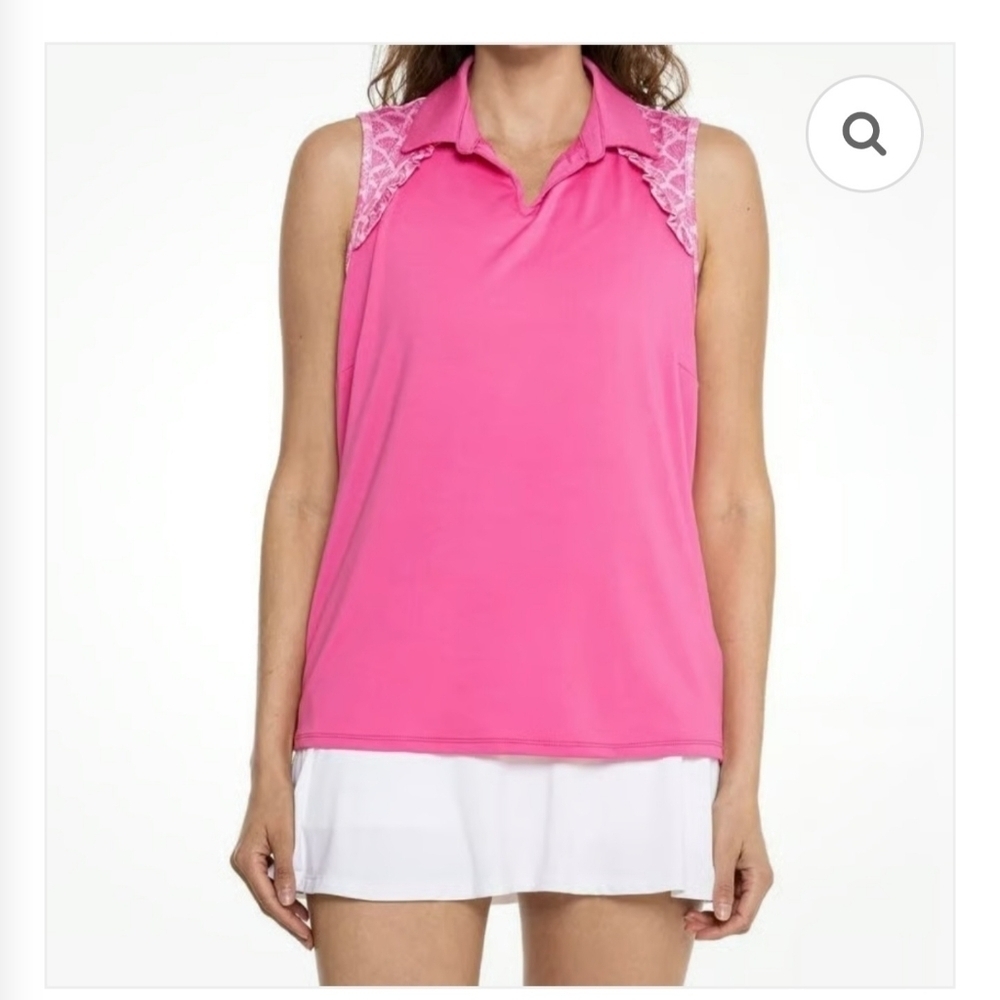 STELLA PARKER Polo Shirt Women Pink Golf Tennis Ruffle Raglan Sleeveless NWT